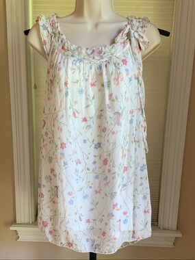 Italian Silk Floral Sleeveless Top - White with Pastel Florals